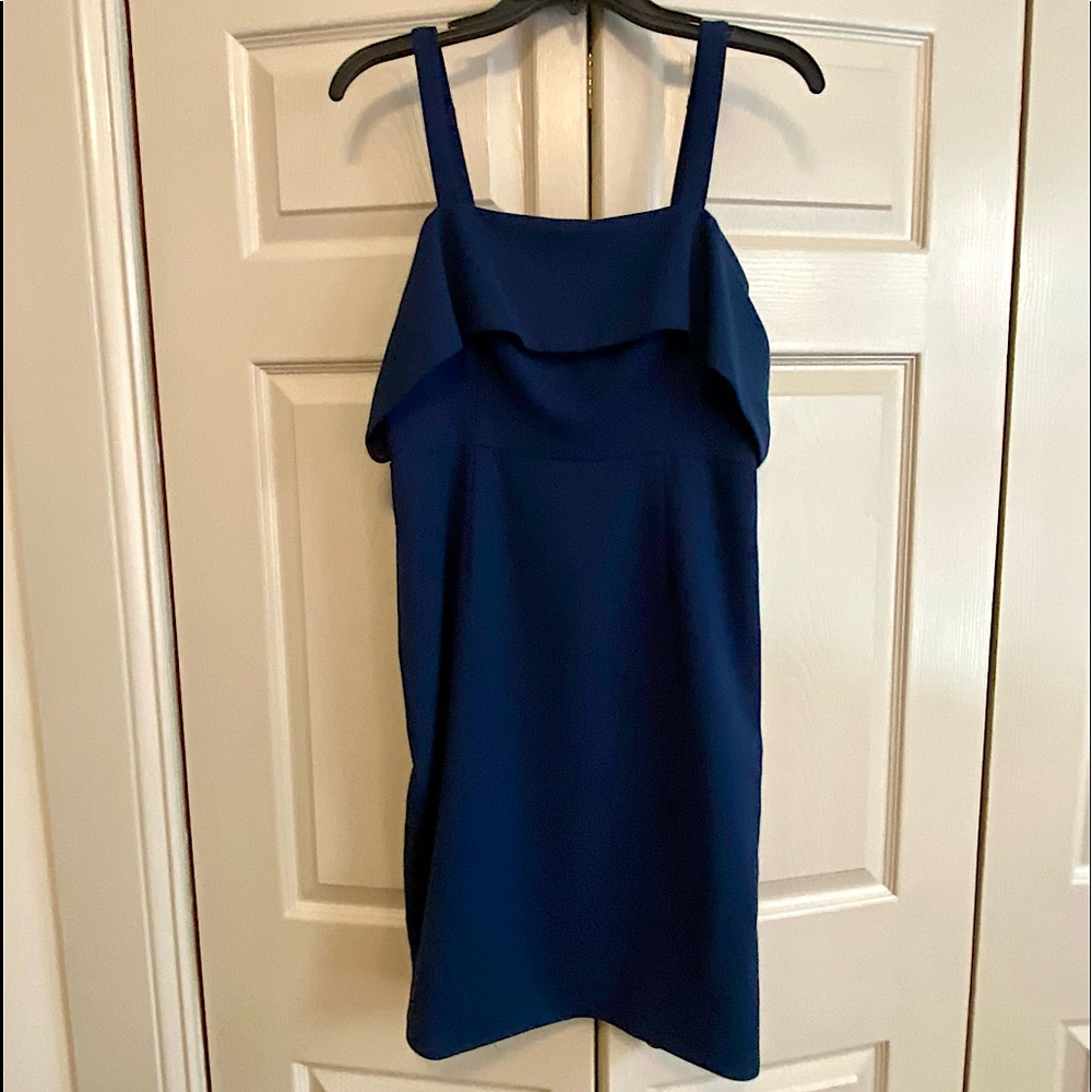 Shilla The Label Navy Sheath Dress with Off Shoulder Flounce Wrap Sleeve